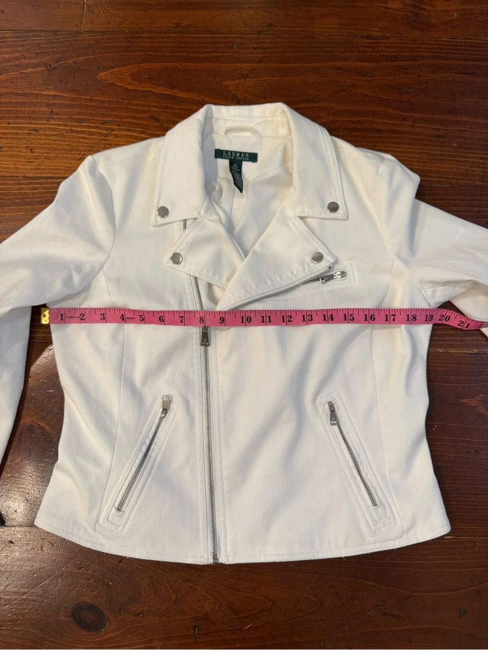 Ralph Lauren White Denim Moto Jacket. Size 10 - Picture 8 of 11